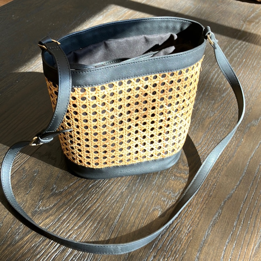 Rattan black crossbody  bag